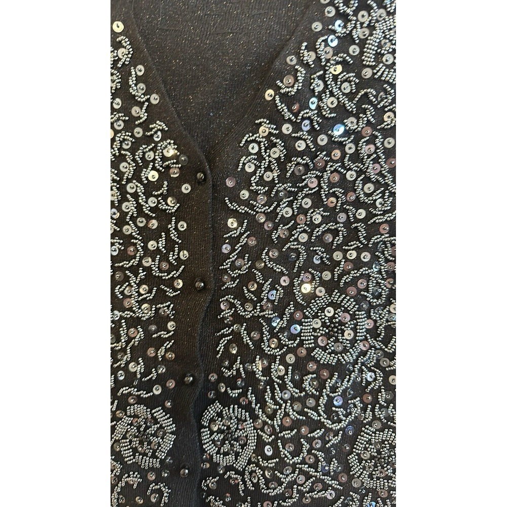 Vintage V Neck Sleeveless Sequins Buttoned Vest Wool Blend Old Money Sz M Y2K - Picture 4 of 9